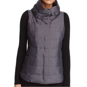 Eileen Fisher Gray Funnel Neck 80/20 Down Puffer Vest Full Zip Snaps Jacket